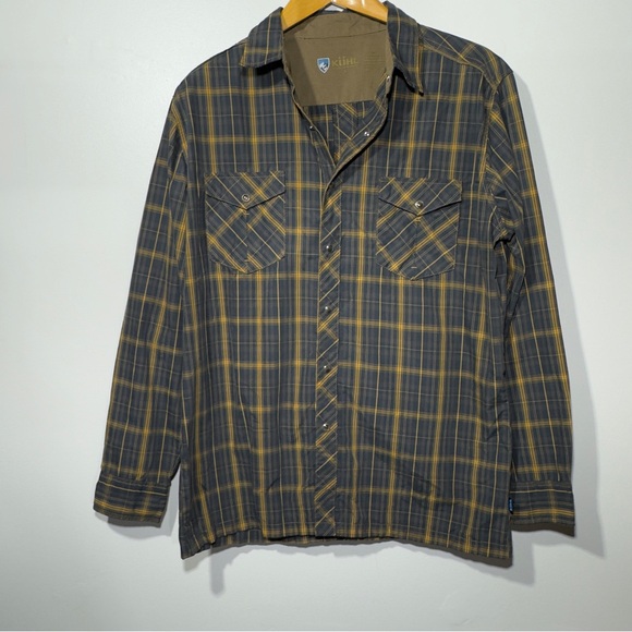 Kuhl Pearl Snap Shirt Plaid Long Sleeve Mens L Lightweight Hiking Camping Fall - Picture 1 of 11